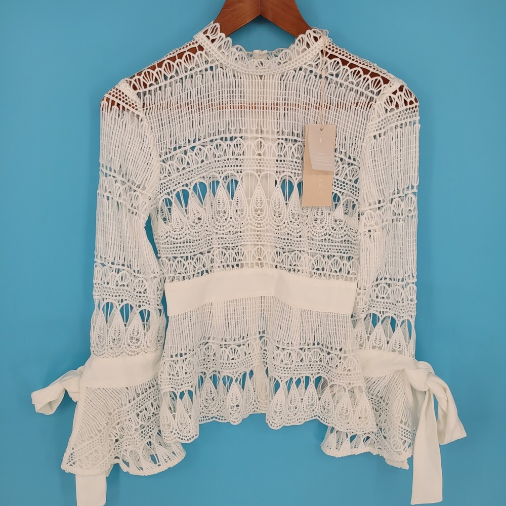 Keepsake The Label Walk On By Lace Top Blouse Ivory White Bell Sleeve Size S NWT